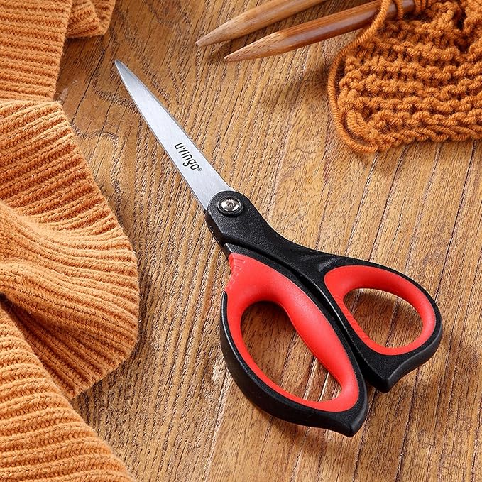 LIVINGO 8.5??Scissors All Purpose - Ultra Sharp Multipurpose 3 Pack Heavy duty Shears for Office, Home, School Sewing and Crafting Cutting Fabric, Paper, Red Comfort Grip