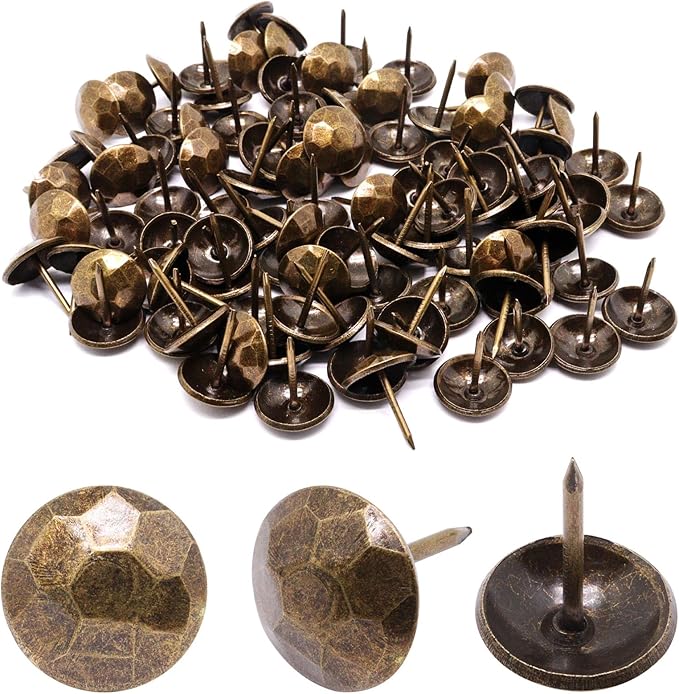 YuGtcen 100pcs Upholstery Tacks, Decorative Nails Thumb Tacks Metal Upholstery Nails for Wood Upholstery Pins Vintage Furniture Tacks (15x20mm, Bronze)
