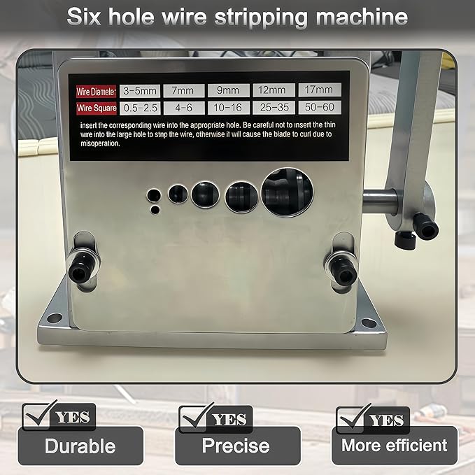 Manual Wire Stripper Machine,Drill Powered Hand Crank Wire Stripper Tool With 6 Channels and 5 Blades,Wire Stripping Tool for 0.06"-0.65" Scrap Wire,Scrapping Copper Wire Peeler Machine (Silvery)