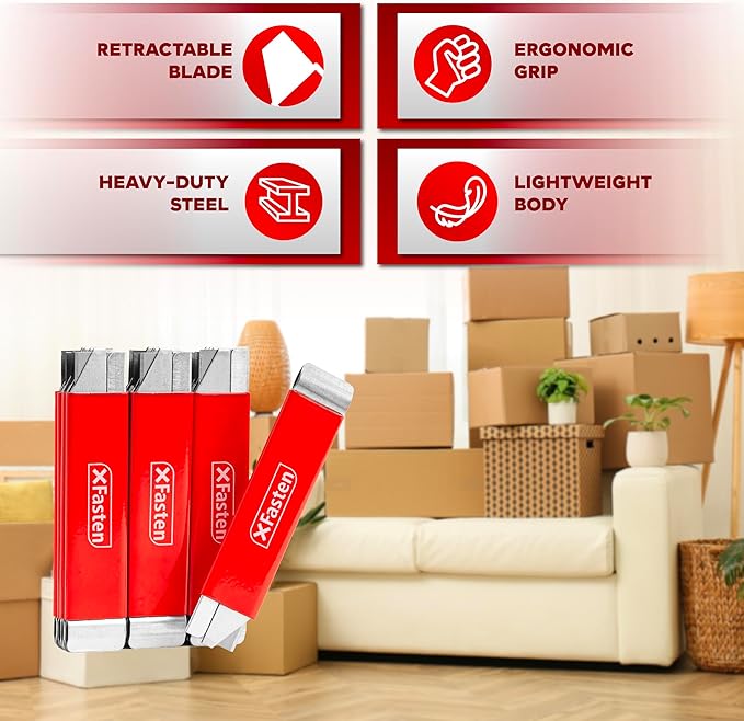 XFasten Flat Box Cutter Retractable Bulk 48-Pack Slim Utility Knife Retractable with Single Edge Razor Knife Blade Scraper, Portable Mini Box Cutter Bulk for Cardboard, Vinyl, and Paper Letter Opener