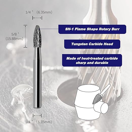 SH-1 Flame Shape Tungsten Carbide Rotary Burr for Metalworking,1pc by LU&MN