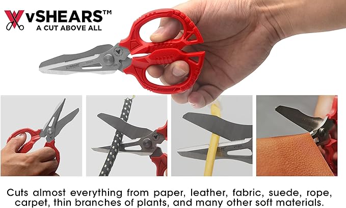 VAMPLIERS 6.3" Compact Heavy Duty Electrician Scissors. Made in Japan. 4-in-1 Multipurpose Blades.