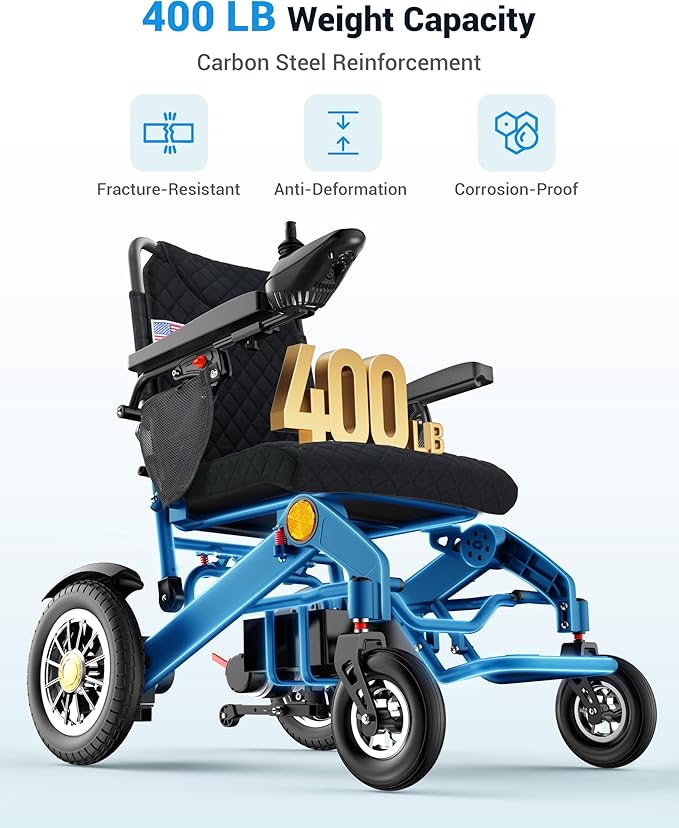 Goldseason 30 Mi Foldable Electric Wheelchairs for Adults & Seniors ??Lightweight All-Terrain Travel Motorized Wheelchair, Supports 400 lbs, 500W Power Wheelchairs with 13" Off-Road Tires, Black
