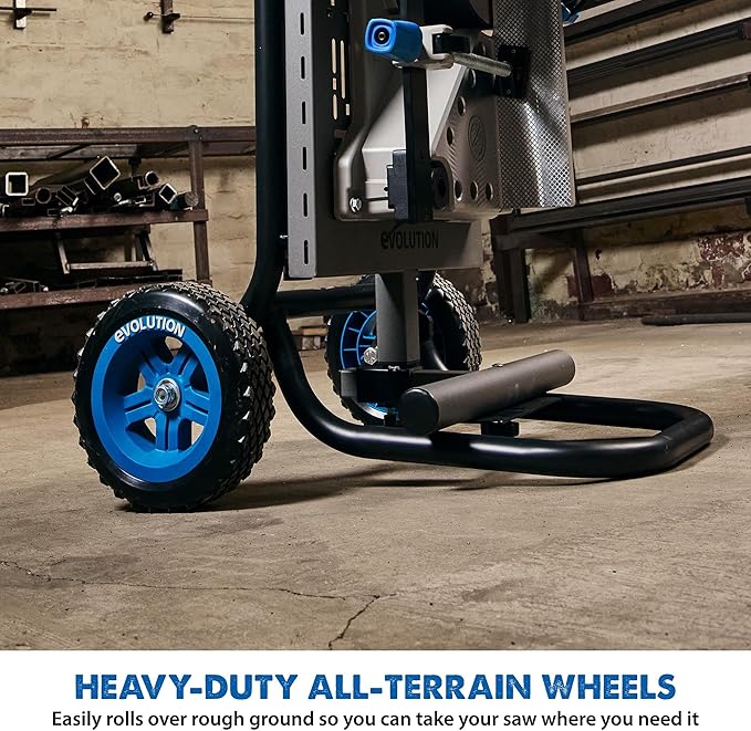Evolution MCSSTAND | Mitering Chop Saw Stand with Powerlift Assist | Heavy-Duty Steel Frame | All-Terrain Wheels | Compatible with Evolution S14MCS, S355MCS, S355CPSL, S14CPS, S15CPS | Gas-Strut Lift