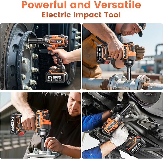 1500N.m Cordless Impact Wrench - 20V Max Brushless 1/2" Impact Gun with 2 x 4.0Ah Batteries & Fast Charger | Removes Stuck Truck Lug Nuts in Seconds | 3-Speed for Auto Repair & Heavy Duty DIY