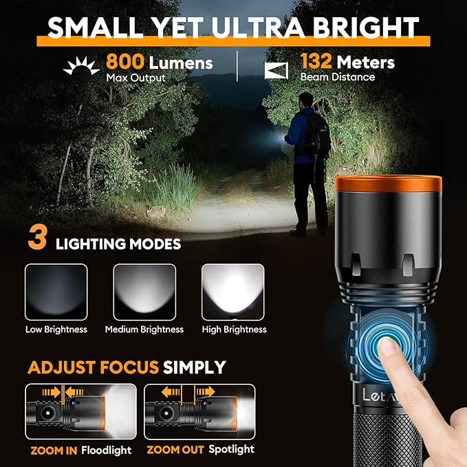 LETMY Small Rechargeable Flashlights Powerful, Zoomable Mini Flashlights High Lumens with Clip, 3 Modes&Memory Function LED Tactical Flashlight, Pocket EDC Flash Lights for Home Camping Emergency Gift