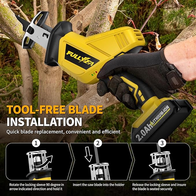 Reciprocating Saw Cordless, Variable Speed 0-3500SPM Power Reciprocating Saw, Tool-Free Blade Change, Battery Reciprocating Saws with 4 Saw Blades for Woods/Metal/Plastic Cutting, Yellow
