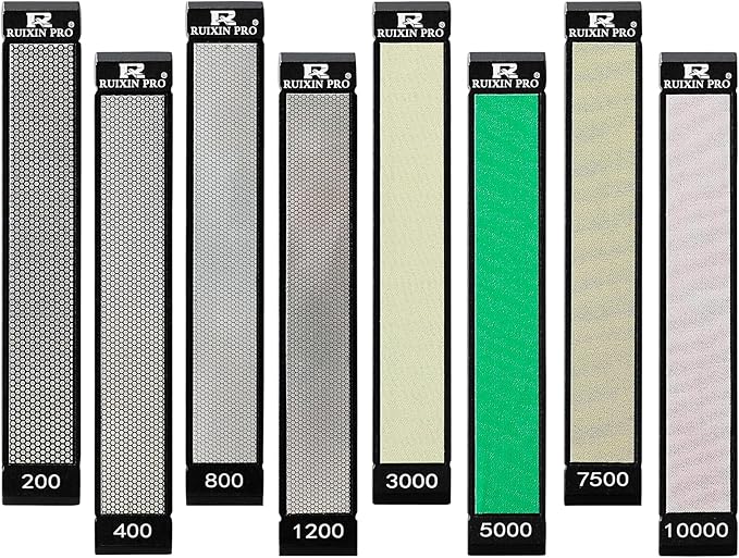 RUIXIN PRO 8 Pcs Diamond Knife Sharpening Stones for RUIXIN PRO RX-008 RX-009 Knife Sharpener Fixed - Angle Kit, Professional Whetstone Set With Base: 200/400/800/1200/3000/5000/7500/10000 Grit