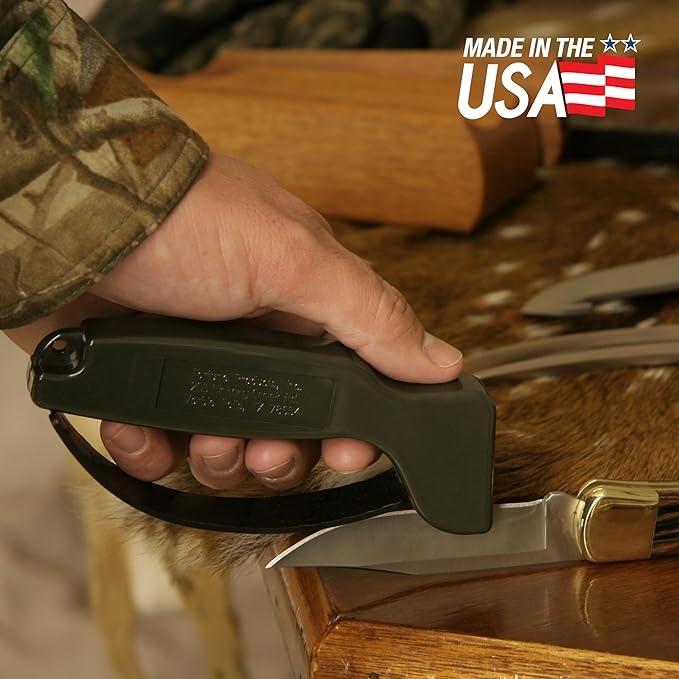 AccuSharp Knife Sharpener, Ergonomic Comfortable Handle, Compact & Easy to Use, Restore and Hone Straight & Serrated Knives, OD Green