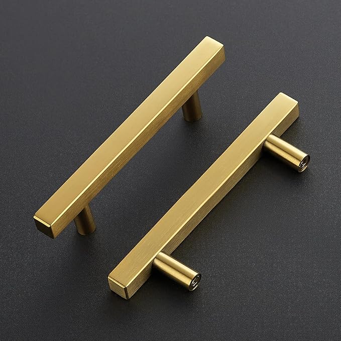 Ravinte 30 Pack 3-1/2 Inch Cabinet Pulls Gold Sqaure Kitchen Cabinet Handles Gold Cabinet Hardware Stainless Steel Drawer Pulls 6 Inch Overall Length with Mounting Template