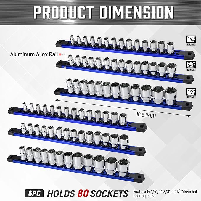 ALOANES 6PC Magnetic Heavy-duty Aluminum Alloy Socket Organizer Set (Navy)