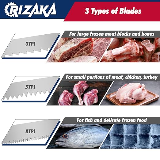 6 Pack Reciprocating Saw Blades for Frozen Meat Bone Fish - 3TPI 12"(300mm)/1.2mm x 2 pcs, 5TPI 9.5"(240mm)/1.2mm x 2pcs, 8TPI 9.5"(240mm)/0.8mm x 2pcs - Stainless Steel Sawzal Blades + Storage Box