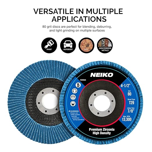 NEIKO 11258A 10 Pack Jumbo Zirconia Flap Discs 4-1/2 for Angle Grinder, 80 Grit Flapper Wheel, Angled T29 Grinding Wheel 4.5 Inch Flap Disc, 7/8" Arbor Grinding Disc, Flap Wheel for Metal Sanding