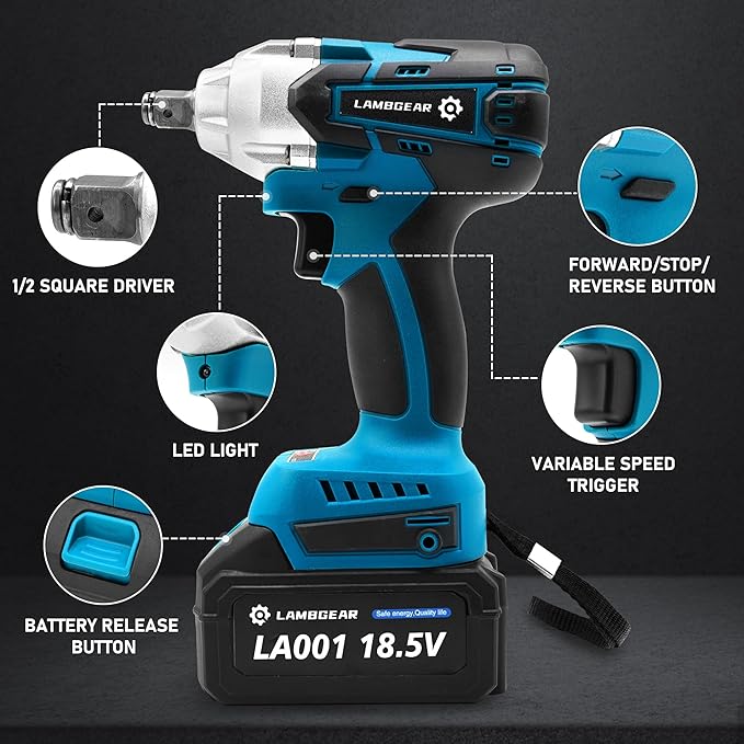 Cordless Impact Wrench,369 ft-lbs Brushless 1/2 inch Torque Impact Gun Speed High Torque Power Tool with 2x 4.0Ah Battery Charger 4 Sockets Electric Impact Wrench for Tire Removal Rusted Bolt