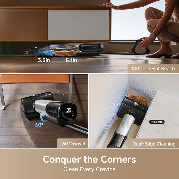Mova X4 Pro Wet Dry Vacuum Cleaner, 20000Pa Cordless Vacuum Mop with Zero Tangle, Hot Water Mopping for Sticky Messes,194??Hot Air Self Drying, 180째 Lie Flat, Push-in Charging Station, LED Display