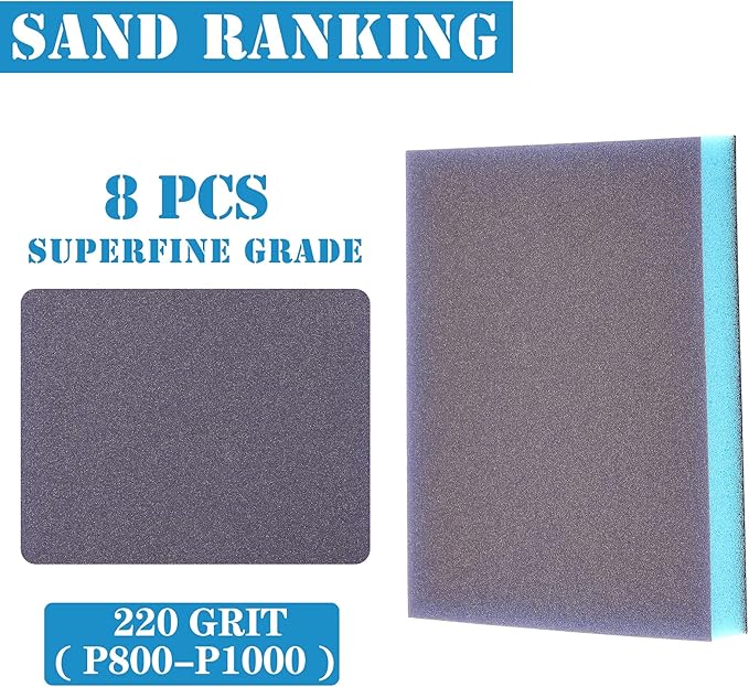 8Pcs 220 Grit Sanding Sponge, Jamiikury Sanding Blocks Washable and Reusable, Wet Dry Sandpaper Sponge for Wood Metal FurniturePaint and Drywall