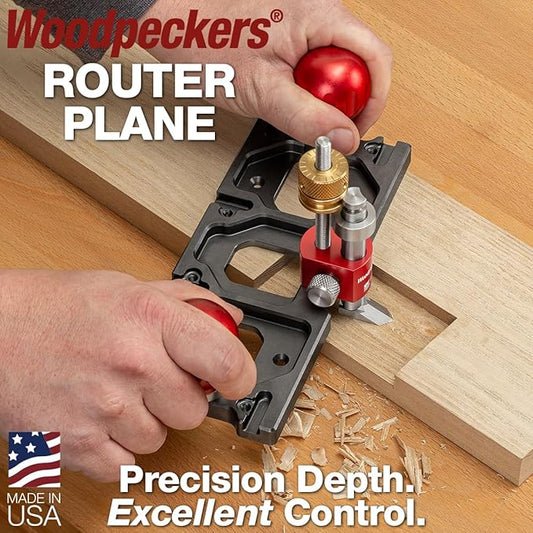 Woodpeckers Router Plane, Precision Woodworking Tool for Joinery, 3 Mount Positions, Zero-Backlash Thumbwheel, Spear & Straight Blades, Ductile Iron Base - WRP