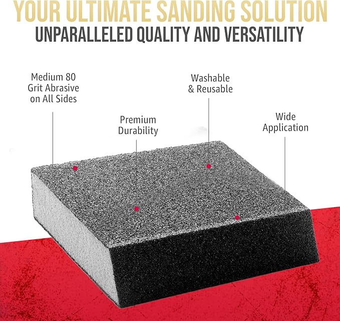 Virginia Abrasives 5??x 3??x 1??Single Angle Medium Grit Sanding Sponge Blocks - Washable and Reusable Sandpaper Foam Bricks/Pads Perfect for Finishing Drywall, Wood, Metal - Wet and Dry - 24 Pcs Pack