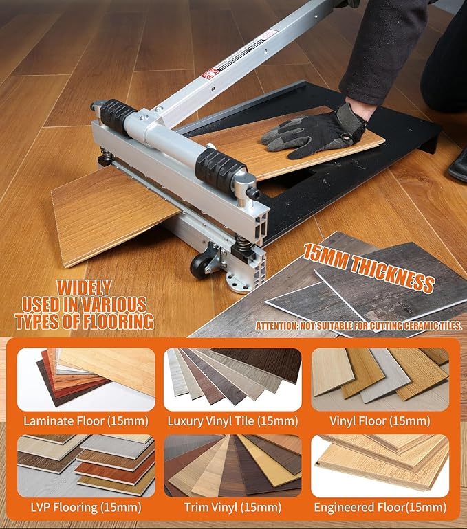 Heavy Duty 13" Professional Laminate Floor Cutter, Vinyl Floor Cutter, Multi-layer Flooring, Parquet, Fiber Cement Wall Panels, Rubber Concave Base, LVT, VCT, SPC, PVC, LVP, WPC, Vinyl Plank