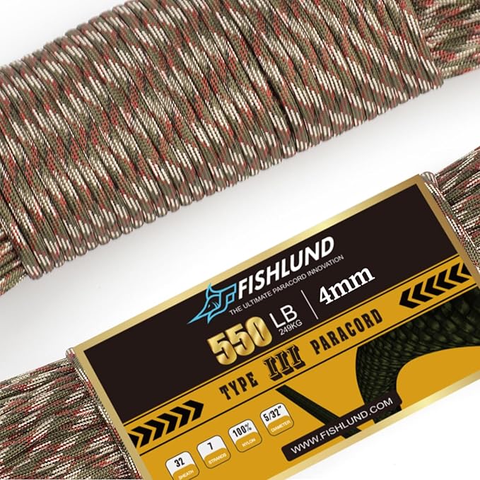 Paracord 550 lb, 7 Strand Paracord Rope 100ft 4mm, Nylon Parachute Cord for Camping, Forest Camo