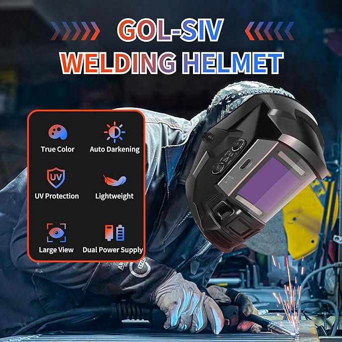 Auto Darkening Welding Helmet4"×4"-Optical grade 1/1/1/2-True Color-Solar&Battery Power-4 Sensor,0.1ms Response Time-Wide Shade DIN5~9/9～13 for SMAW,TIG,MIG,GTAW,Grinding-Lightweight wear