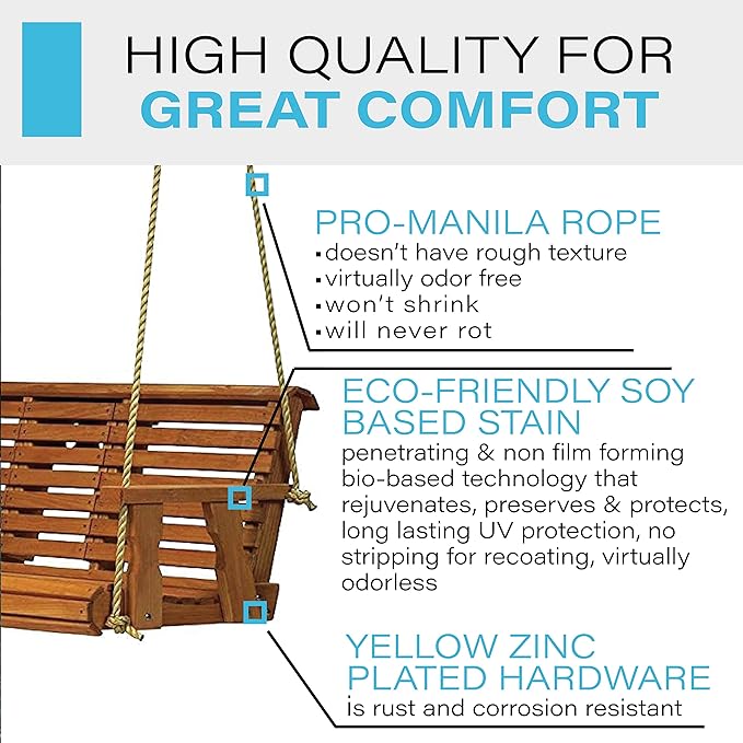 Porchgate Amish Heavy Duty 800 Lb Rollback Console Treated Porch Swing with Hanging Ropes (Cedar Stain)