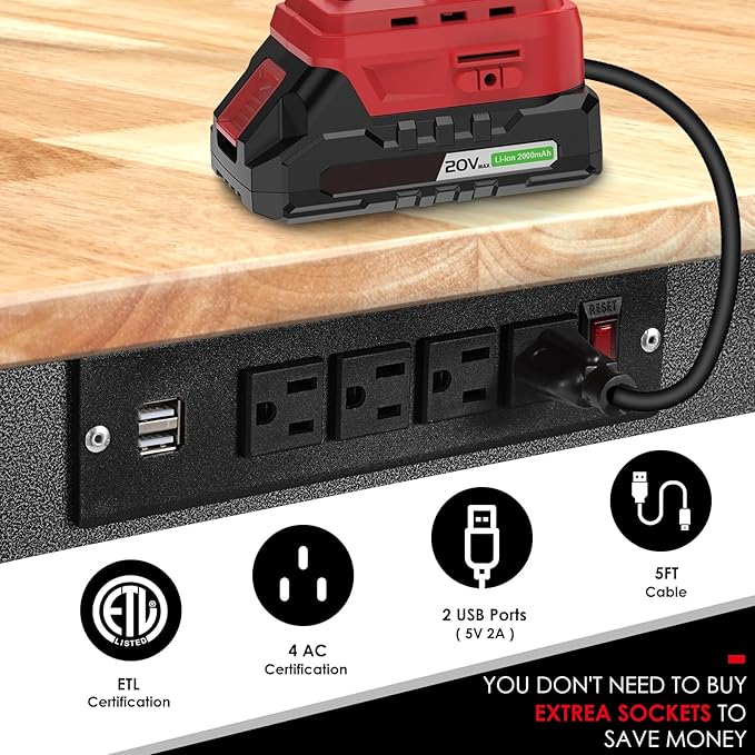 54.3 "Adjustable Workbench with Power Outlet, Heavy Duty 2000 LBS Load Capacity Hardwood Workbench Suitable for Workshop, Office, Garage, Home (Rubber Pad訝쭾ower Outlets 54.3"x21.6")