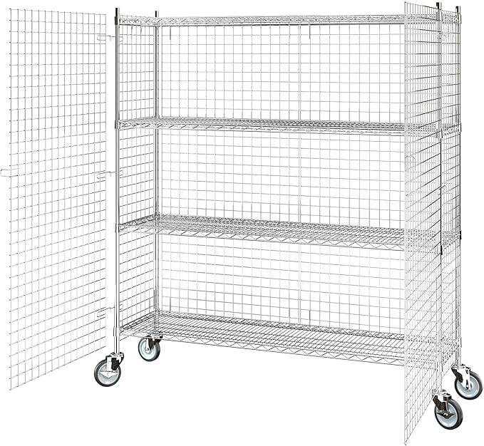 Commercial Grade NSF Listed Metal Wire Mesh Storage Chrome Mobile Security Cage Kit, 18" x 60" x 70", Perfect for Warehouse, Grocery Store, Restaurant, Dishroom