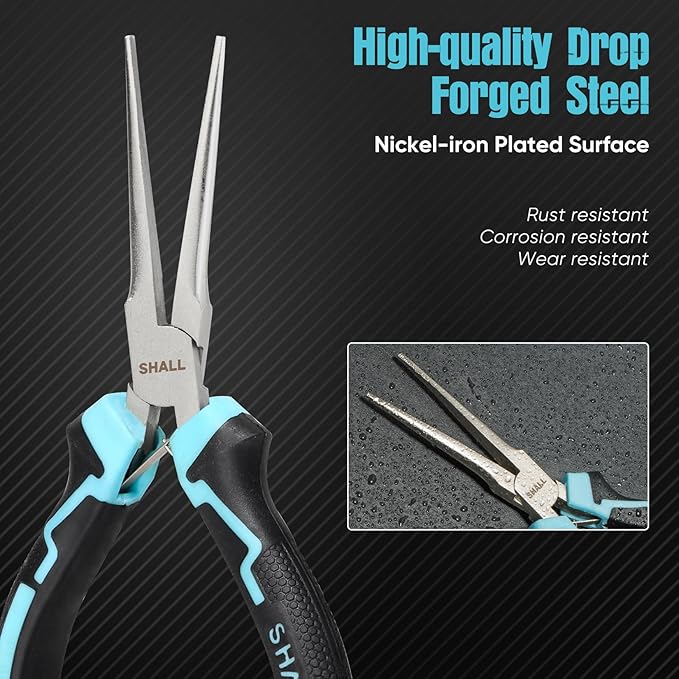 SHALL 6" Mini Needle Nose Pliers, Long Nose Pliers w/Comfort Grip Handles & Non-Serrated Drop Forged Steel Jaws, Small Needle Nose Pliers for Jewelry Making, Wire Wrapping, Crafts, Electronic Repair
