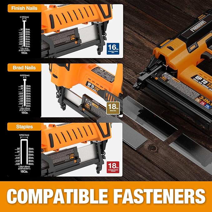 Freeman PE20V31618G 20 Volt Cordless 3-in-1 16 and 18 Gauge Nailer/Stapler Kit with Lithium Ion Battery, Charger, Bag, and Fasteners (600 Count) ??1300 Shots Per Charge