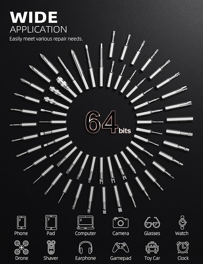 iFu Mini Electric Screwdriver, 90 in 1 Precision Screwdriver Set – Small Cordless Power Screwdriver with LED Light & 64 Magnetic Bits, Repair Tool for Phone Laptop Camera Watch Computer