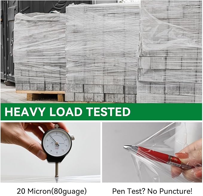 80 Gauge Stretch Wrap Film - 5" x 1200' (12 Rolls) - Heavy Duty Plastic Wrap for Moving, Packing, Shipping & Pallet Stabilization 600% Stretch Self-Adhering Shrink Wraps for Furniture Protection