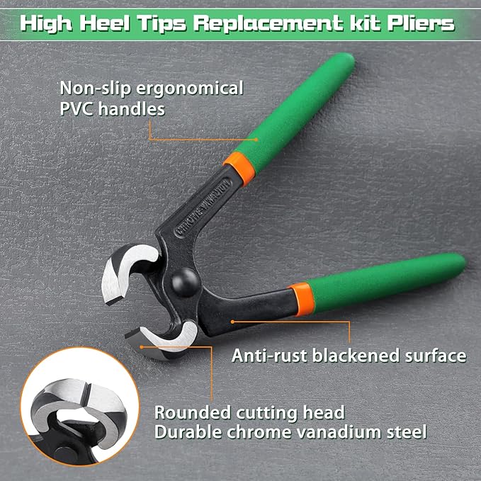 24 Pairs High Heel Replacement Tips with 6 Inches Stiletto Remove Pliers, Shoe Repair Kit for Women Shoe Heel Repair, 6 Size(8-12.5mm), 2.4/3.0mm Nail Diameter, Beige, Black