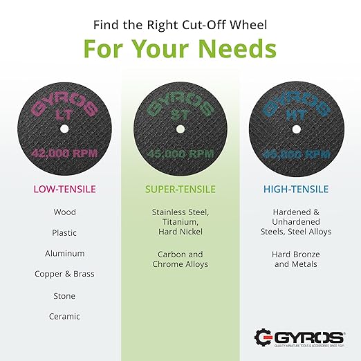GYROS Cut-Off Wheels for Rotary Tools ??1.5??Super-Tensile Fiberglass Reinforced, 12-Pack | Ideal for Stainless Steel, Titanium, Nickel, Carbon & Chrome Alloys | Made in USA 11-41502/12