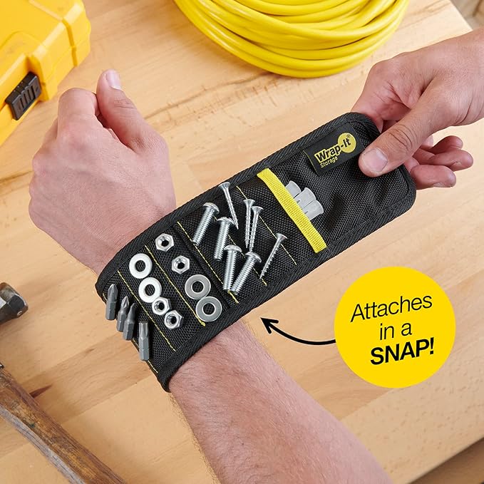 MagSnap Magnetic Wristband by Wrap-It Storage - Red - Great Gift for Dad Tool Belt and Screw Holder