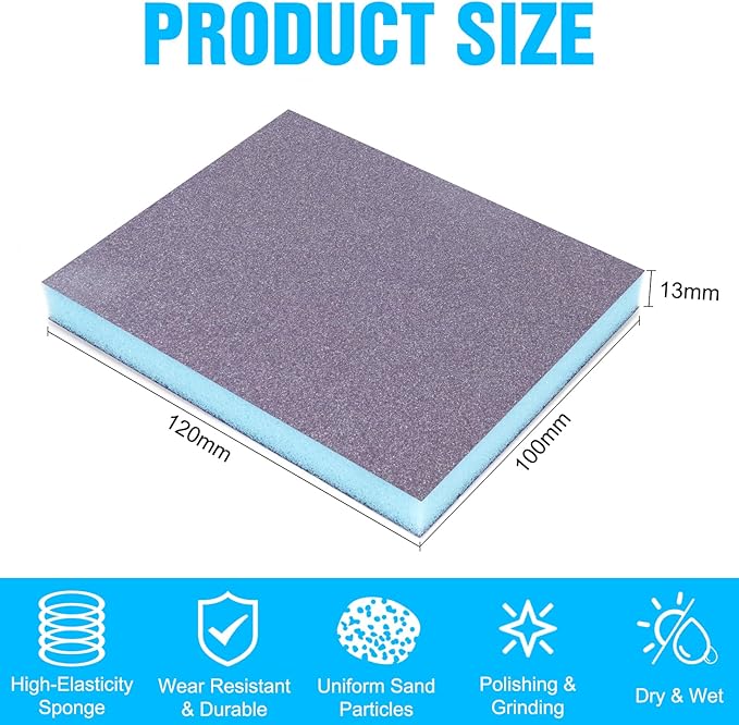 12 Pack Sanding Sponge, Washable and Reusable Sanding Blocks 60/80/120/220/320/400 Grit Wet Dry Sand Paper Assortment Pack for Wood Drywall Metal Furniture
