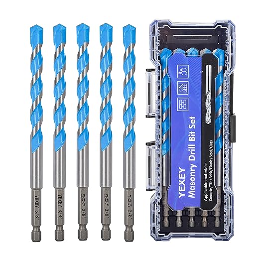 5PCS 3/8" Masonry Concrete Drill Bit Set,Tungsten Carbide Drill Bit Tip,Hex Shank Drill Bits Set for Tile,Brick,Marble,Plastic,Cement,Wood,Glass etc.
