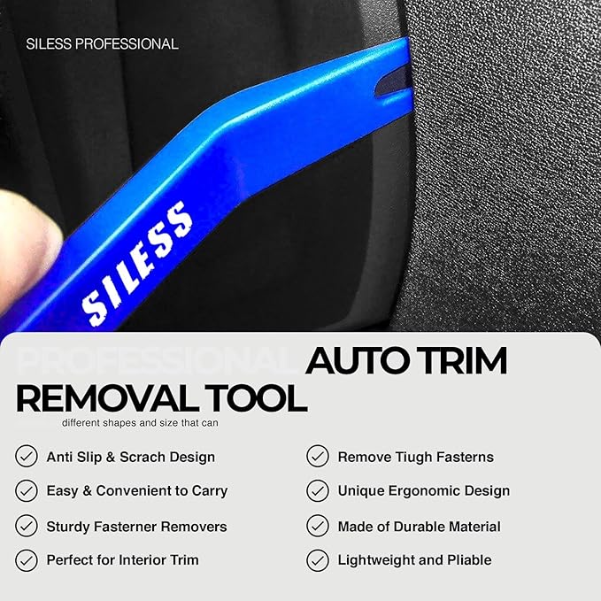 Siless Auto Trim Removal Tool Set - 12pcs - Auto Trim Tool Car Tools, Easy Door Panel Removal Tool, Fastener Removal, Clip, Molding, Dashboards, Interior Trim Tools (No Scratch Plastic Pry Tool Kit)