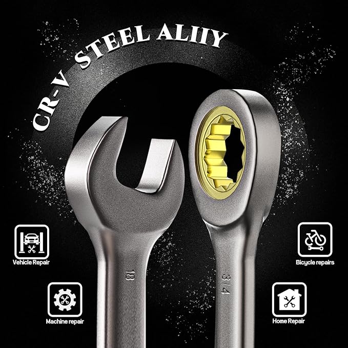 SUZUME 22-Piece Ratchet Wrenches Set Metric (6-18mm) SAE (1/4??3/4?? Cr-V Steel 72-Tooth 5째 Swing Arc Combination Wrench Sets with case for Tight Spaces Ideal for Mechanics and DIY Enthusiasts