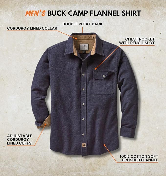 Legendary Whitetails Men's Flannel Shirt Long Sleeve Button Down 100% Cotton