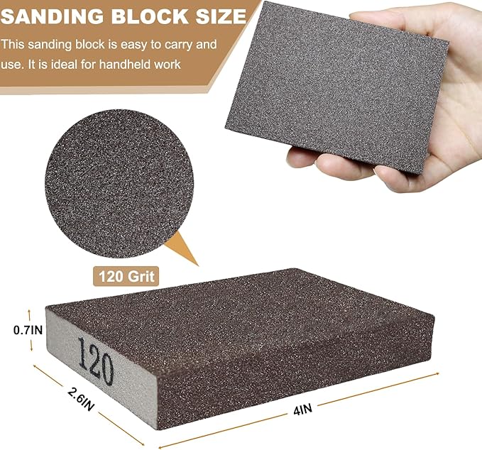 6 Pack 120 Grit Hand Sanding Block, Washable and Reusable Sanding Sponge Great for Pot Brush Pan Brush Sponge Brush Glasses Sanding Wood Sanding Metal Sanding (120 Grit)