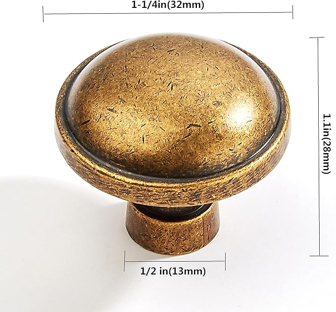 khtumeware 6 Pack Drawer Pulls 1-1/4 Inch Kitchen Cabinet Knobs Solid Round Vintage Drawer Knobs Antique Brass Dresser Knobs Drawer Knobs Aged Cabinet Hardware for Cupboard Drawer Pulls