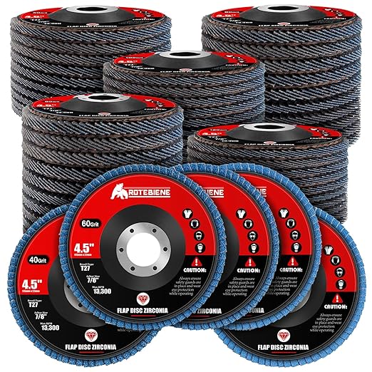 50 Pack Zirconia Flap Discs 4.5" x 7/8" T27 for 4 1/2 Inch Angle Grinder 40/60/80/100/120 Grit Multi-Grit Flap Wheels Heavy-Duty Grinding & Sanding Discs for Metal, Wood, Stainless Steel