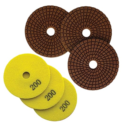 5" Wet Diamond Polishing Pads - 3 Packs of 200 Grit - Dark Resin for Granite, Quartz, Engineered Stone, Concrete Countertop