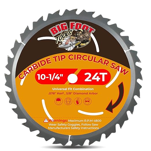 Big Foot 10 1/4 Circular Saw Blade 24 Tooth Carbide Tipped Circular Saw Blade - 10-1/4" Diameter - 5/8" Arbor