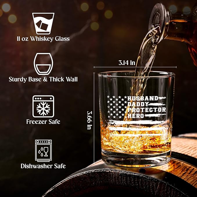 Christmas Birthday Gifts for Dad from Daughter Son Kids Wife - 11 oz Engraved Crystal Whiskey Glasses - Funny Father's Day Gifts for Grandpa, Husband Mens Birthday Gift Ideas