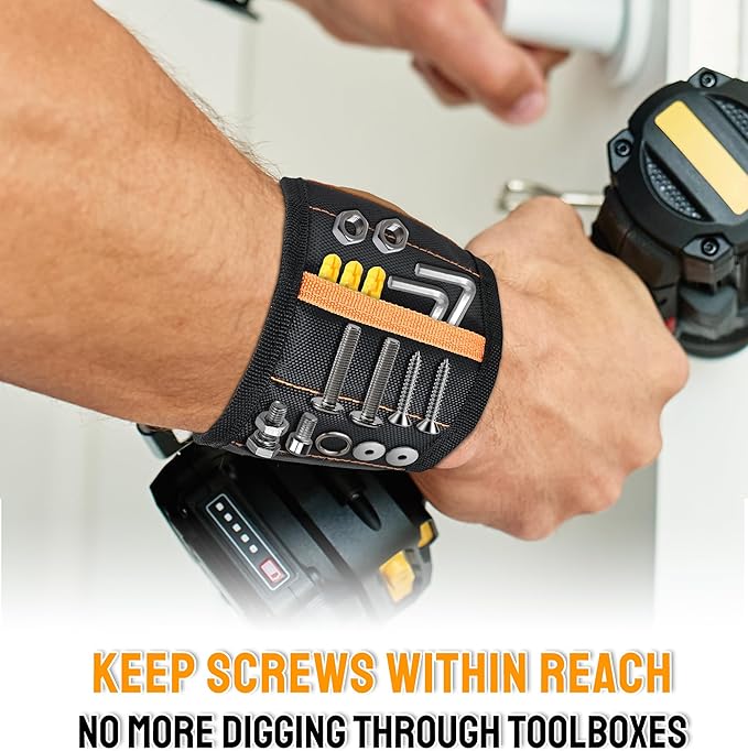 HiRui Magnetic Wristband for Tools ??Ultra-Strong 15 Neodymium Magnets Hold Screws, Nails & Bits, Dual Pockets ??Hands?멑ree for DIY, Home Repairs, Auto ??Gift?멢eady for Dad, Husband, Grandpa (Black)