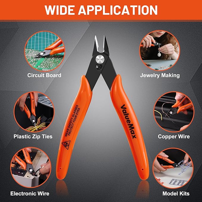 ValueMax Flush Cutters 12 Pack, 5" Micro Precision Side Cutter Pliers Spring-loaded, Small Diagonal Cutters for Jewelry Making, Electronics, Zip Ties, Model Craft