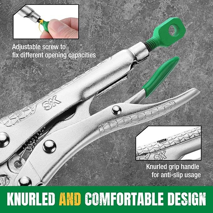 SK 5" Curved Jaw Locking Pliers, Premium CR-V Construction, Ergonomic Anti-slip Handle, Ideal for Welding or Assembly
