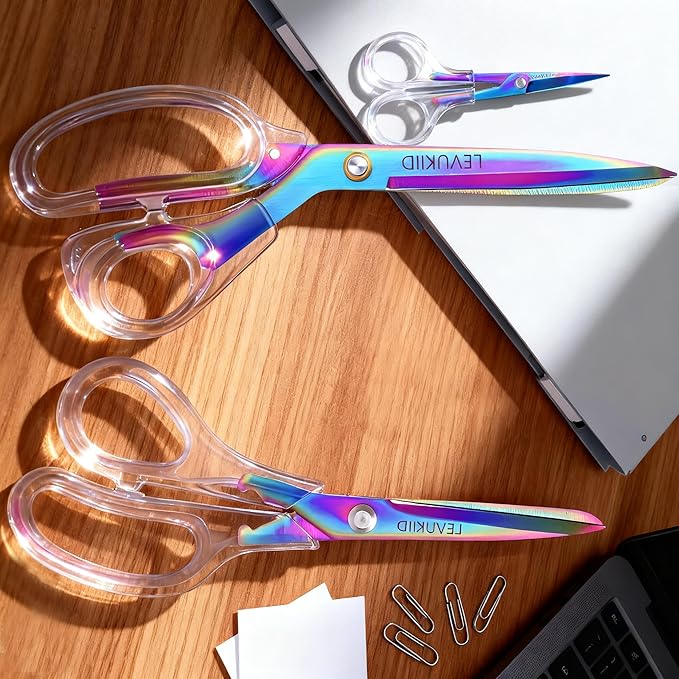 scissors all purpose, Titanium Coated Blades and Ergonomic Clear Handle, Clear Scissors For Office Desk, Modern Design for Craft, Sewing, fabric,Office/Color